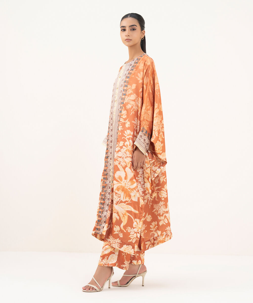 Women's RTW Blended Satin Brown Printed 2 Piece Suit