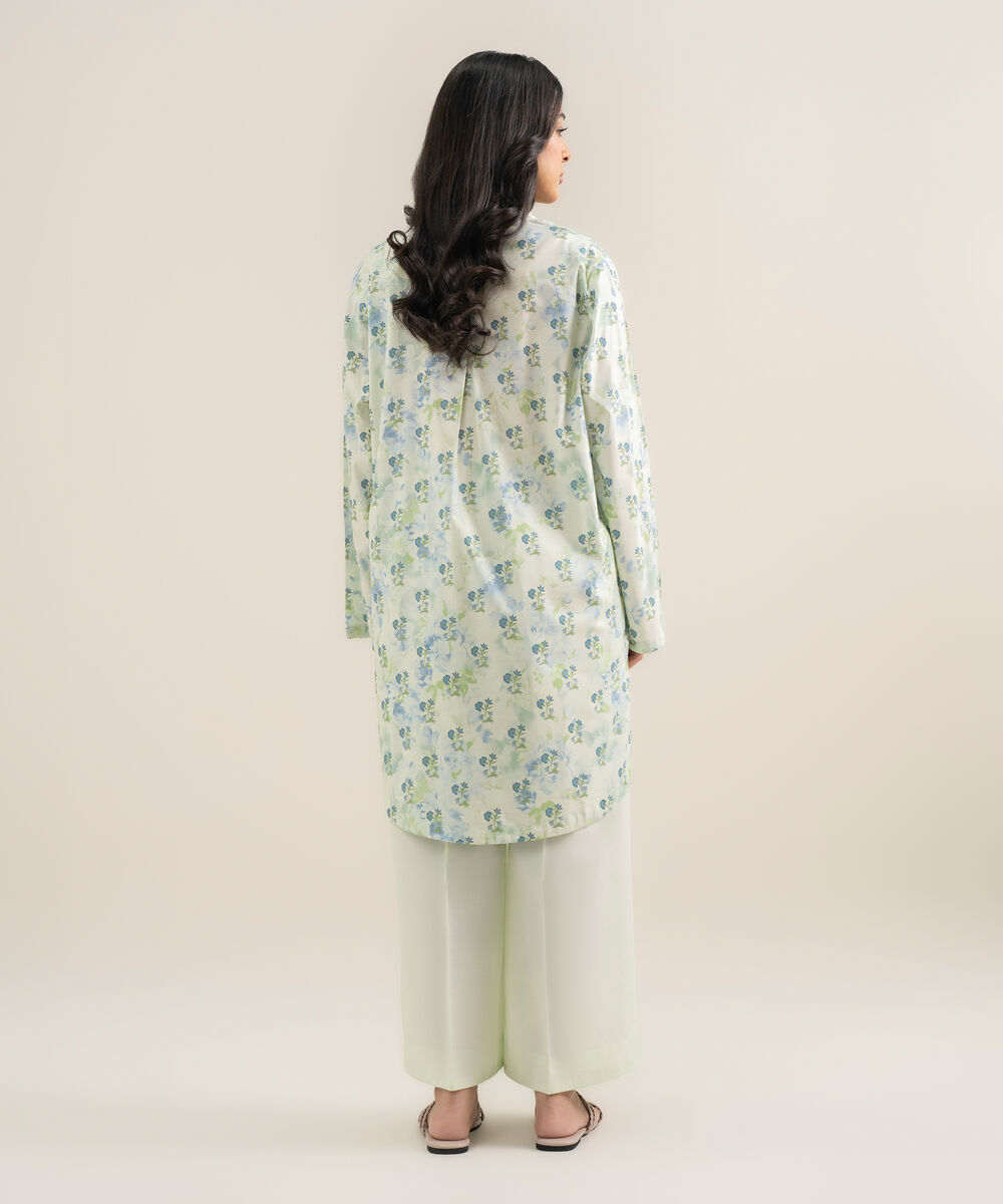 Women's RTW Cotton Viscose Printed Green Straight Shirt