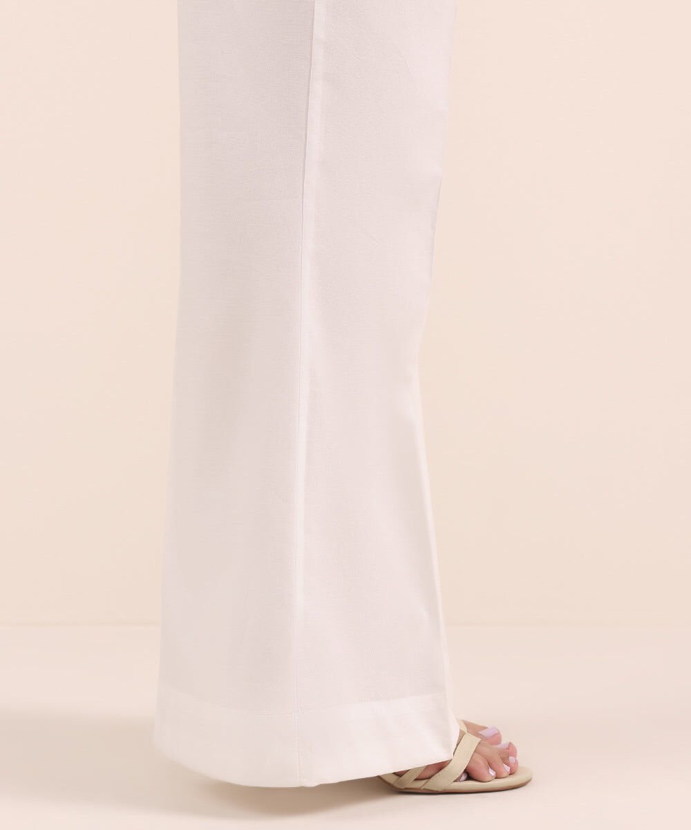 Woman - White Solid Cambric Boot-cut Pants
