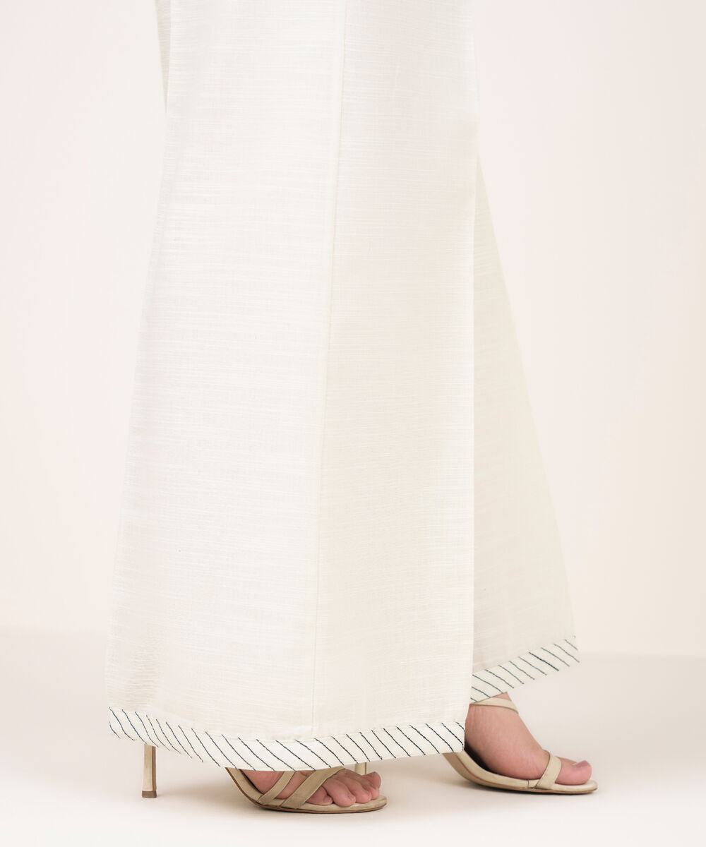 Women's RTW Cotton Embroidered White Flared Pants