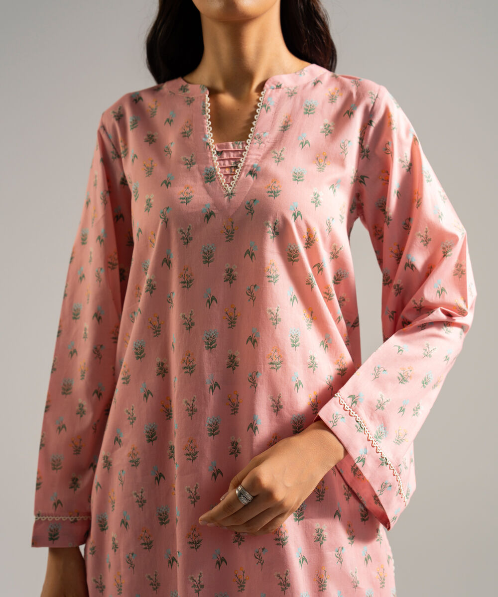 Women's RTW Lawn Printed Pink  Straight Shirt