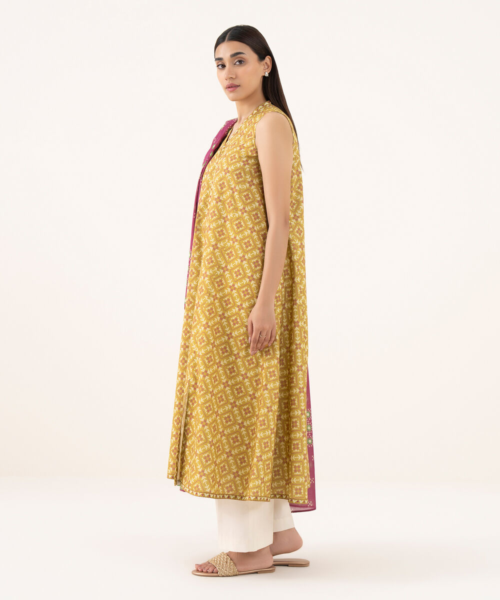 Women's Unstitched Lawn Printed Yellow 2 Piece Suit