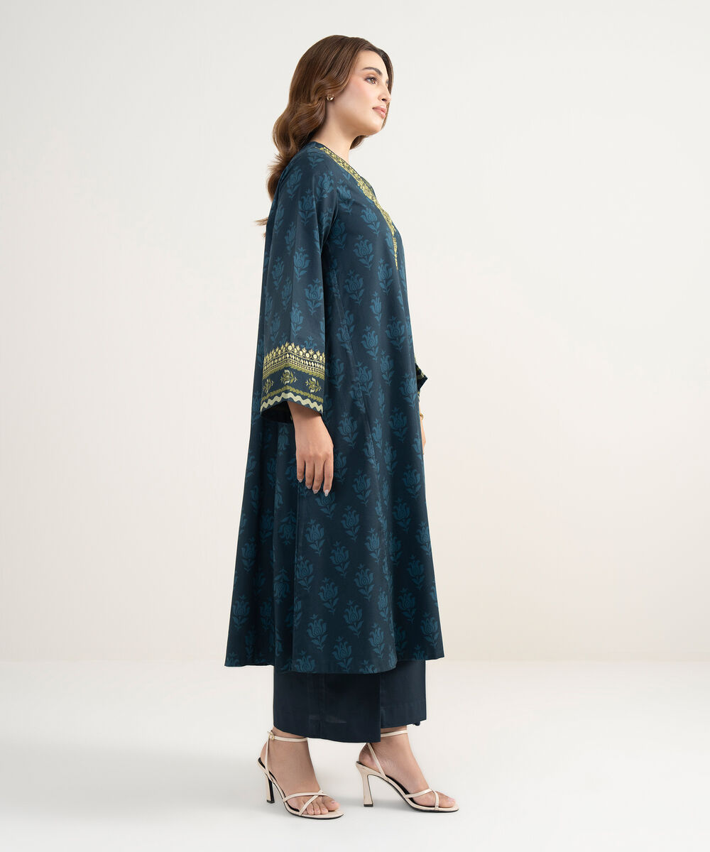 Women's Unstitched Lawn Embroidered Blue 3 Piece Suit