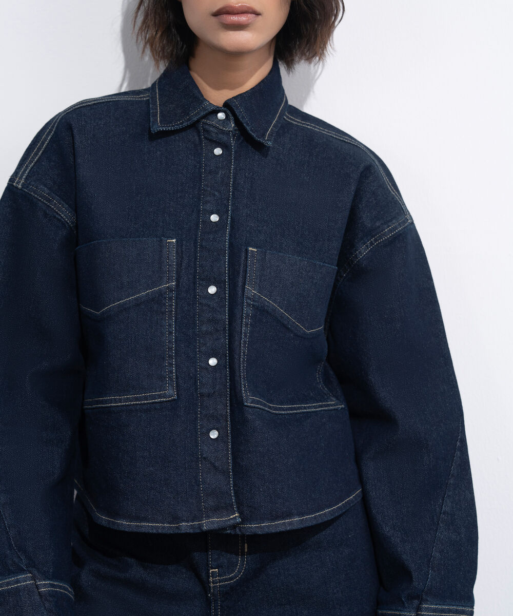 Women's Western Wear Blue Rinse Wash Denim Cropped Jacket