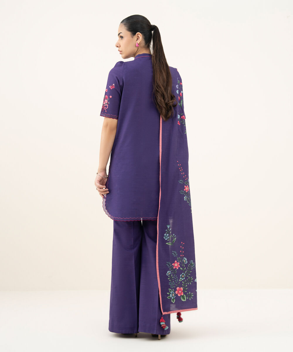 Women's Unstitched Embroidered Khaddar Purple and Pink 3 Piece Suit