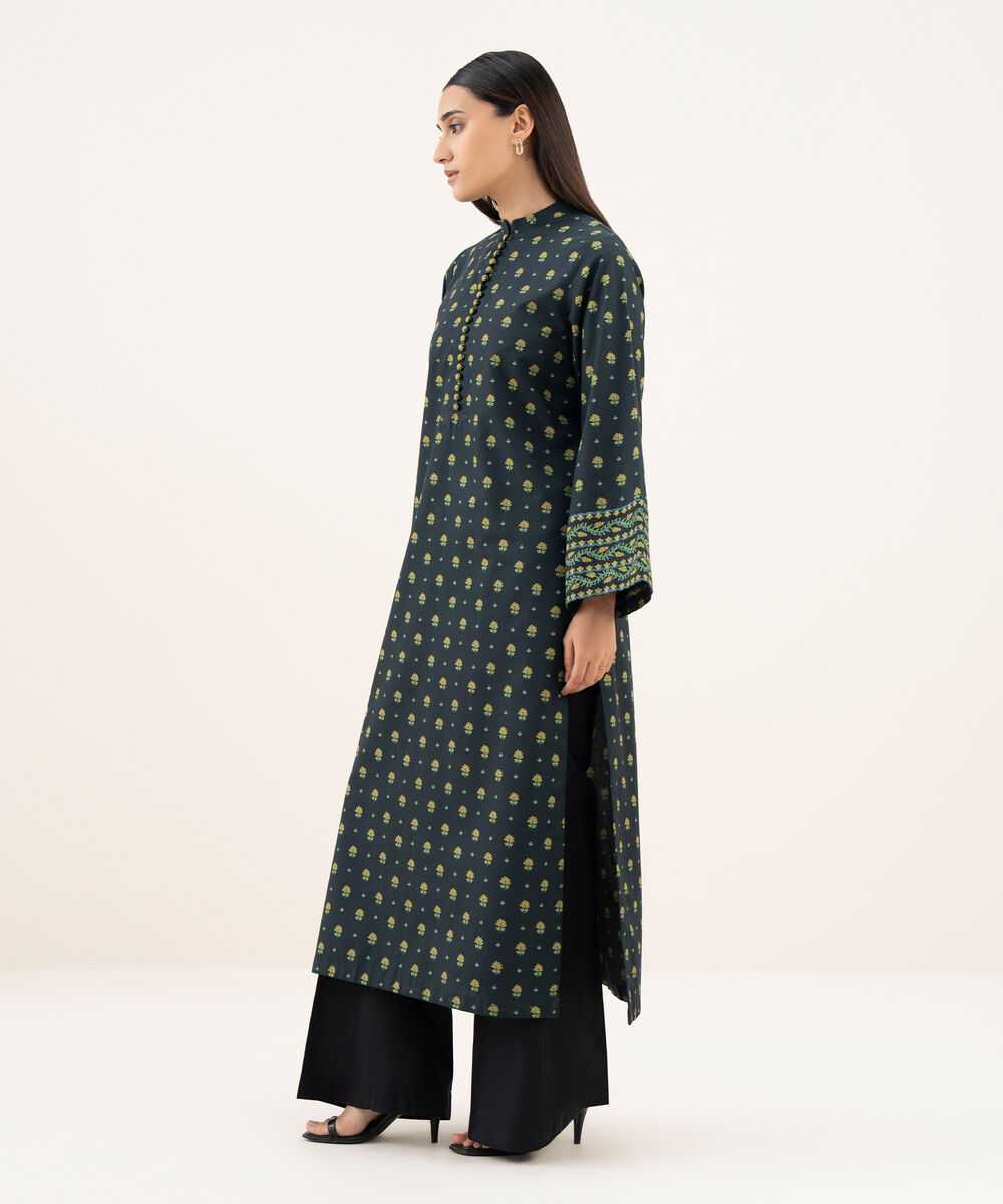 Women's Unstitched Cotton Printed Black Shirt