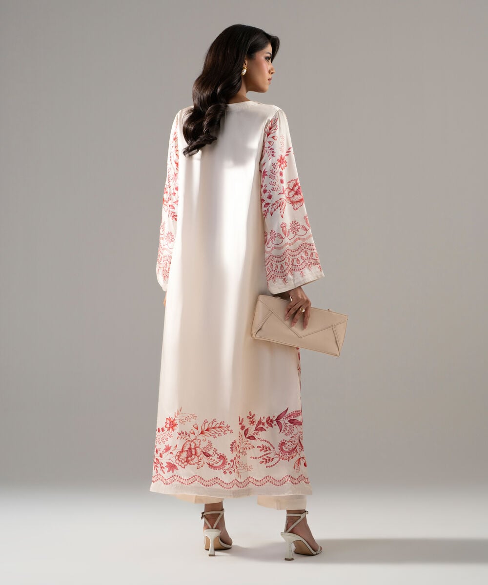 Women's RTW Viscose Raw Silk Printed Beige 2 Piece Suit
