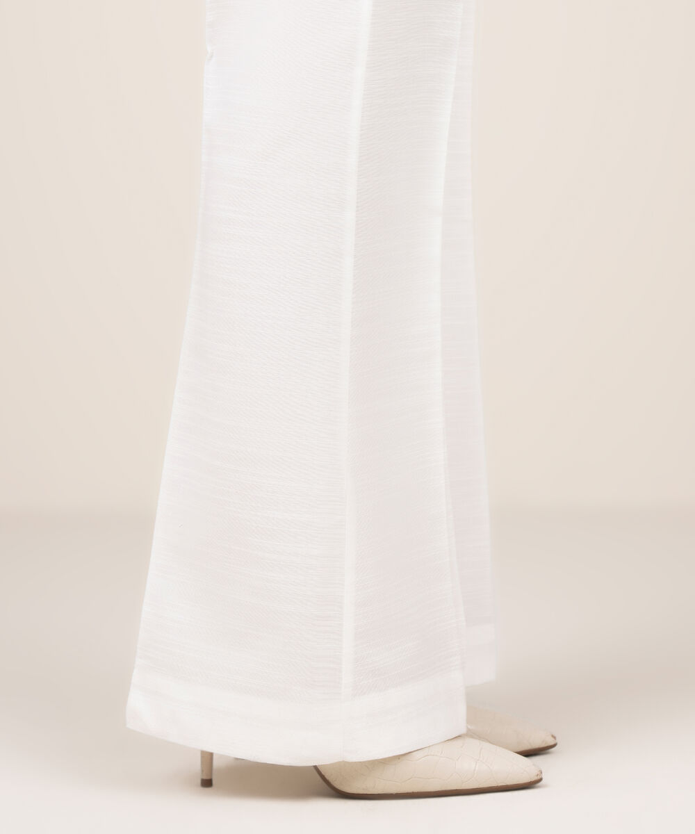 Women's RTW Khaddar Solid White Boot Cut Pants