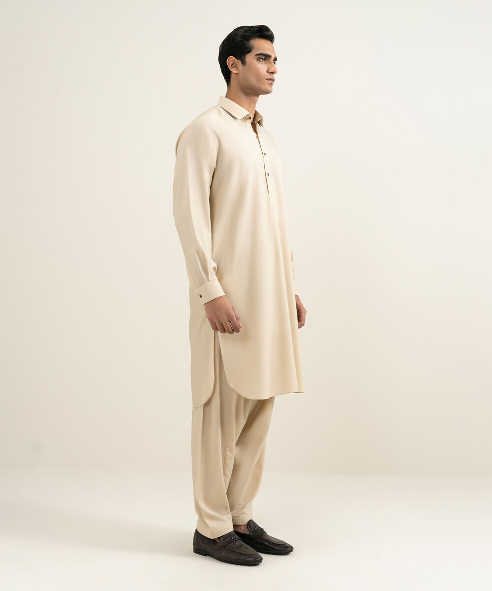 Men's Stitched Beige Kameez Shalwar