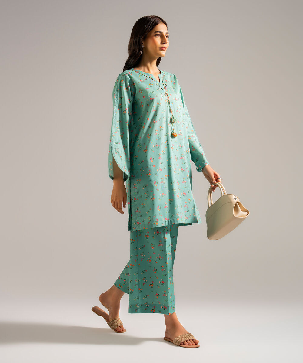 Women's RTW Lawn Printed Green  Straight Shirt