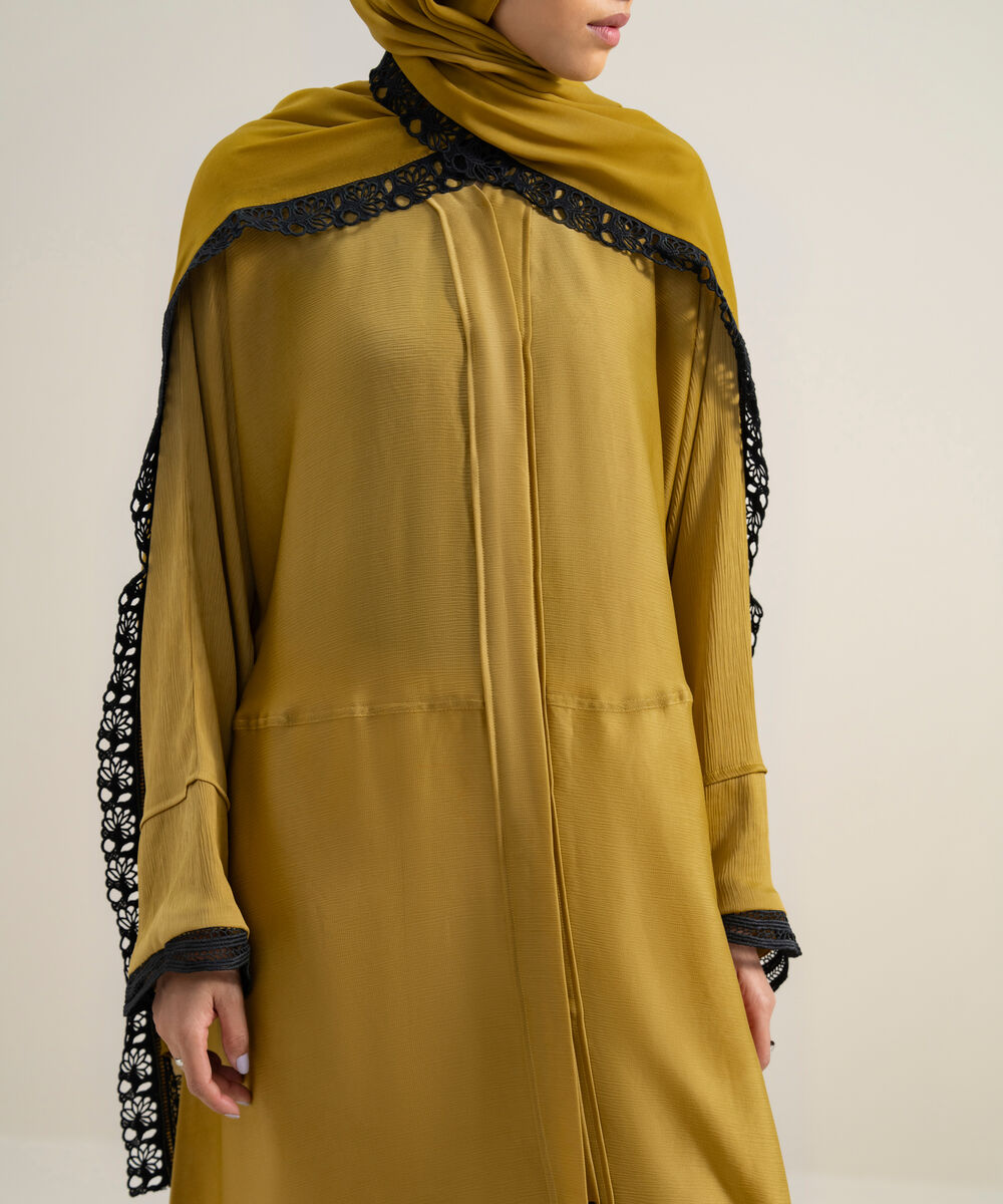 Women's Polyester Yellow Kimono Abbaya Set
