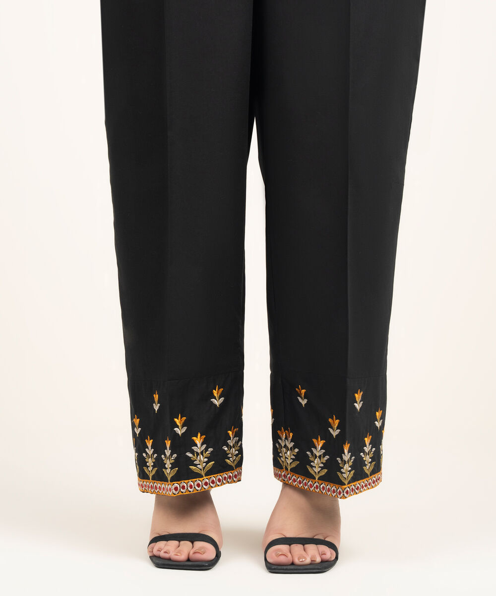 Women's RTW Lawn Embroidered Black Culottes