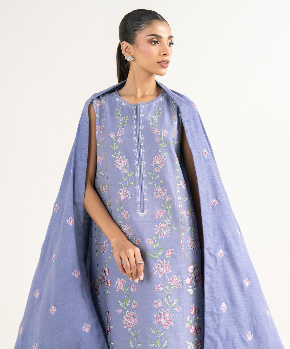 Women's Unstitched Khaddar Embroidered Purple 3 Piece Suit