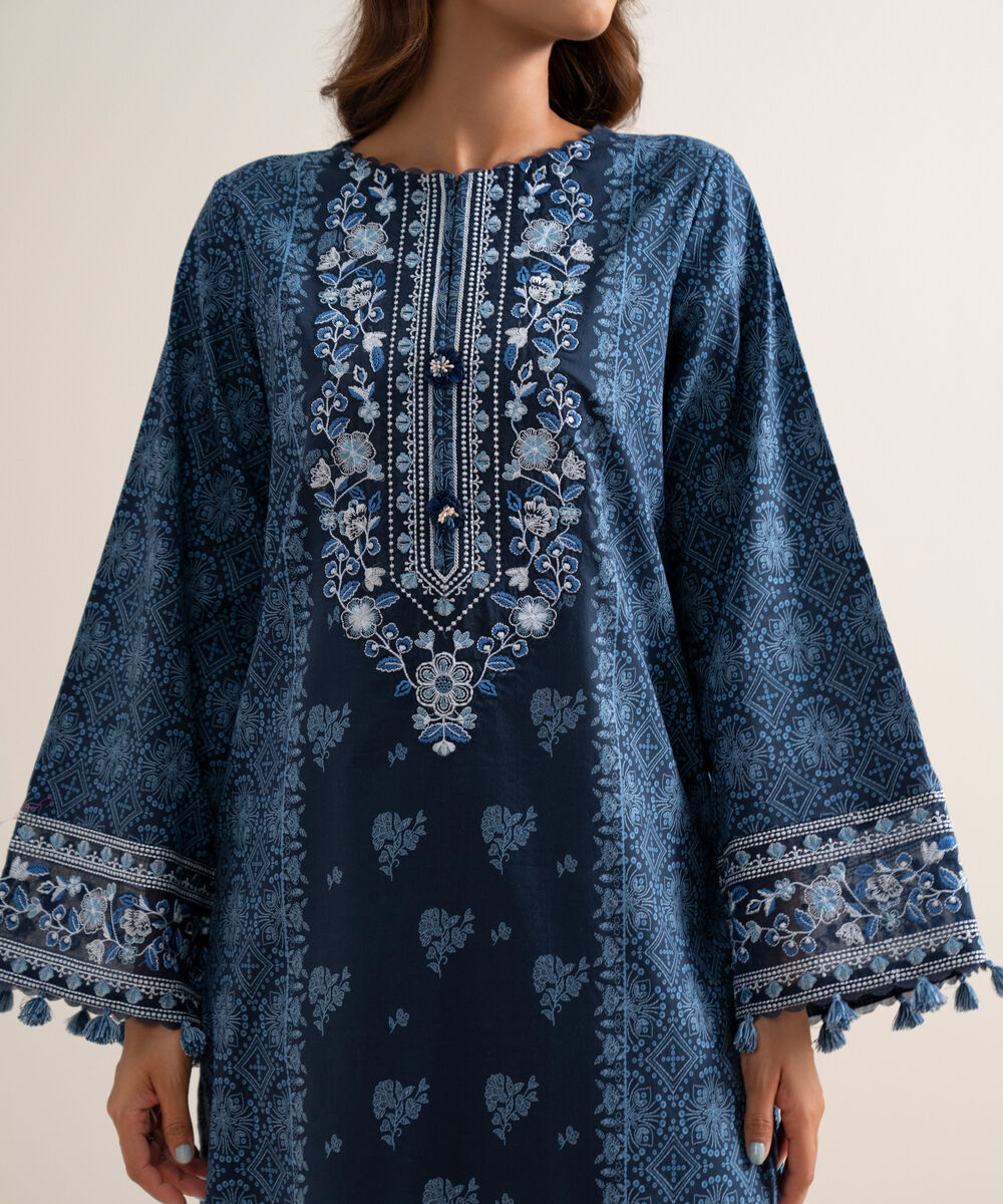 Women's Unstitched Lawn Embroidered Blue 3 Piece Suit