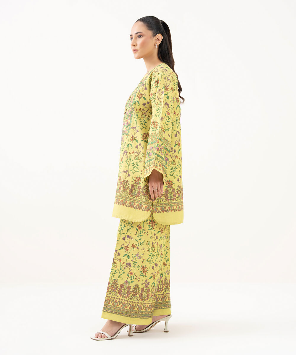 Women's Unstitched Khaddar Embroidered Yellow 2 Piece Suit