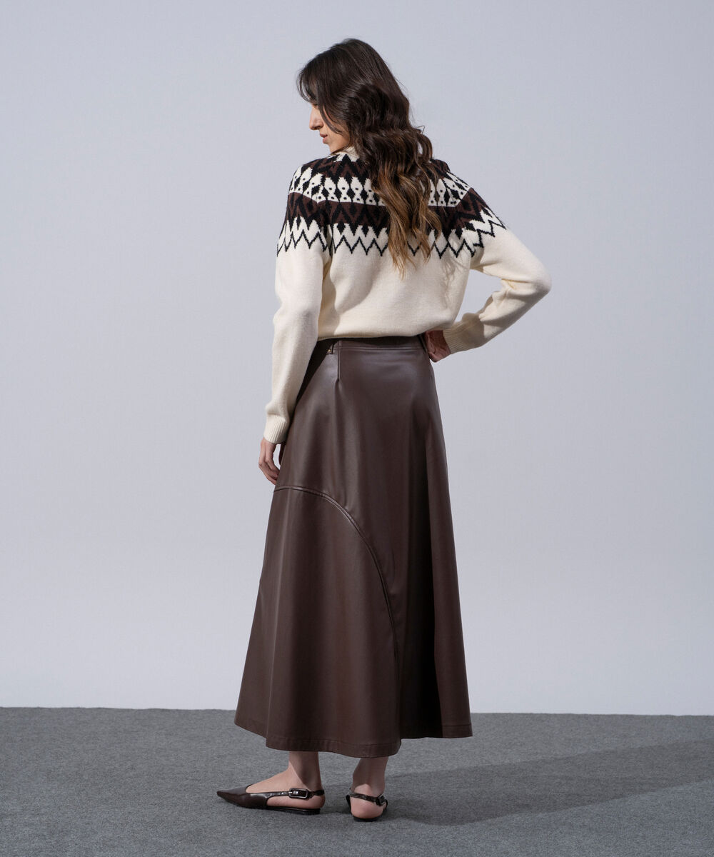 Women's Western Wear Brown Polyester Faux Leather Flared Skirt