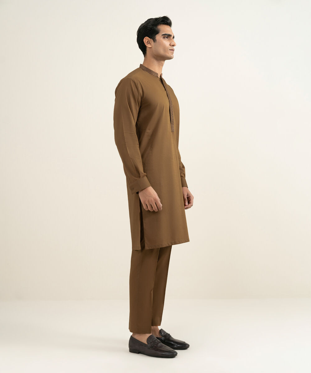 Men's rust Slub Cotton Kurta Trouser