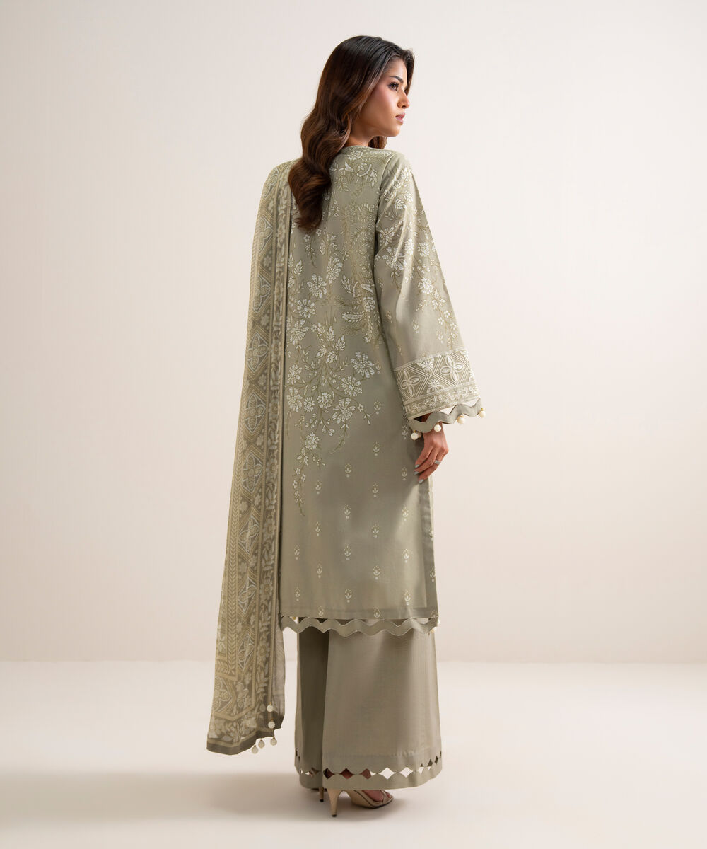 Women's Unstitched Lawn Embroidered Grey 3 Piece Suit