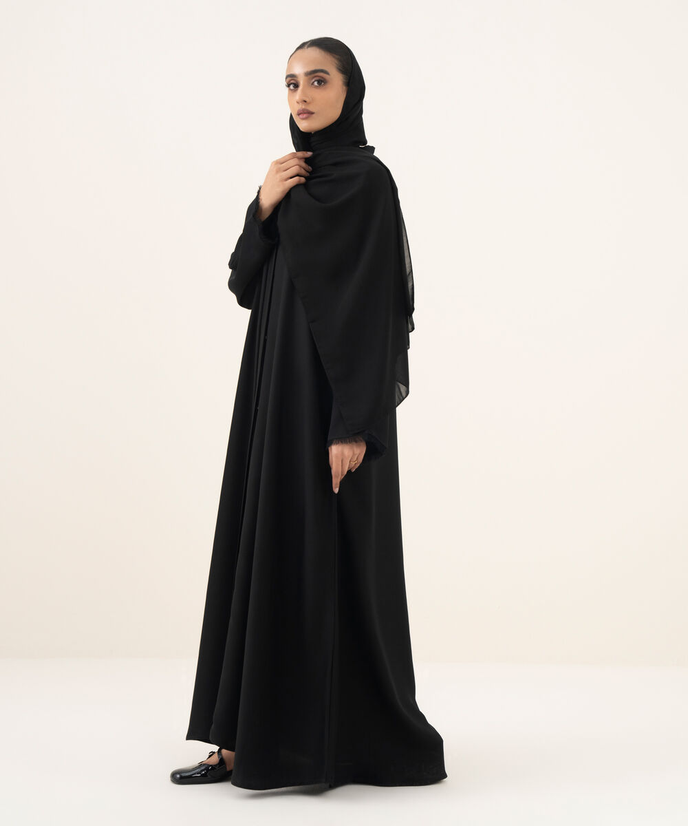 Women's black button through kimono Abaya