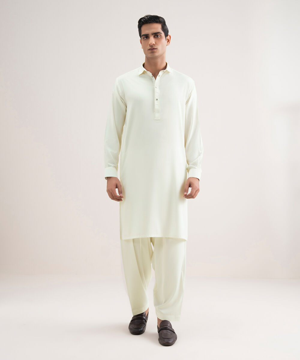 Men'S Stitched Light Cream Premium Wash And  Wear Suit
