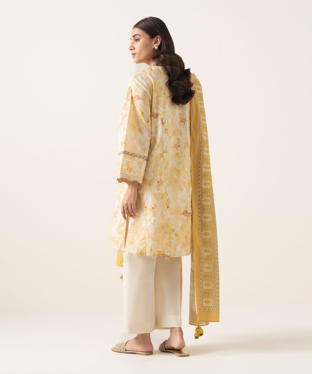 Women's Unstitched Textured Lawn Embroidered Yellow 3 Piece Suit