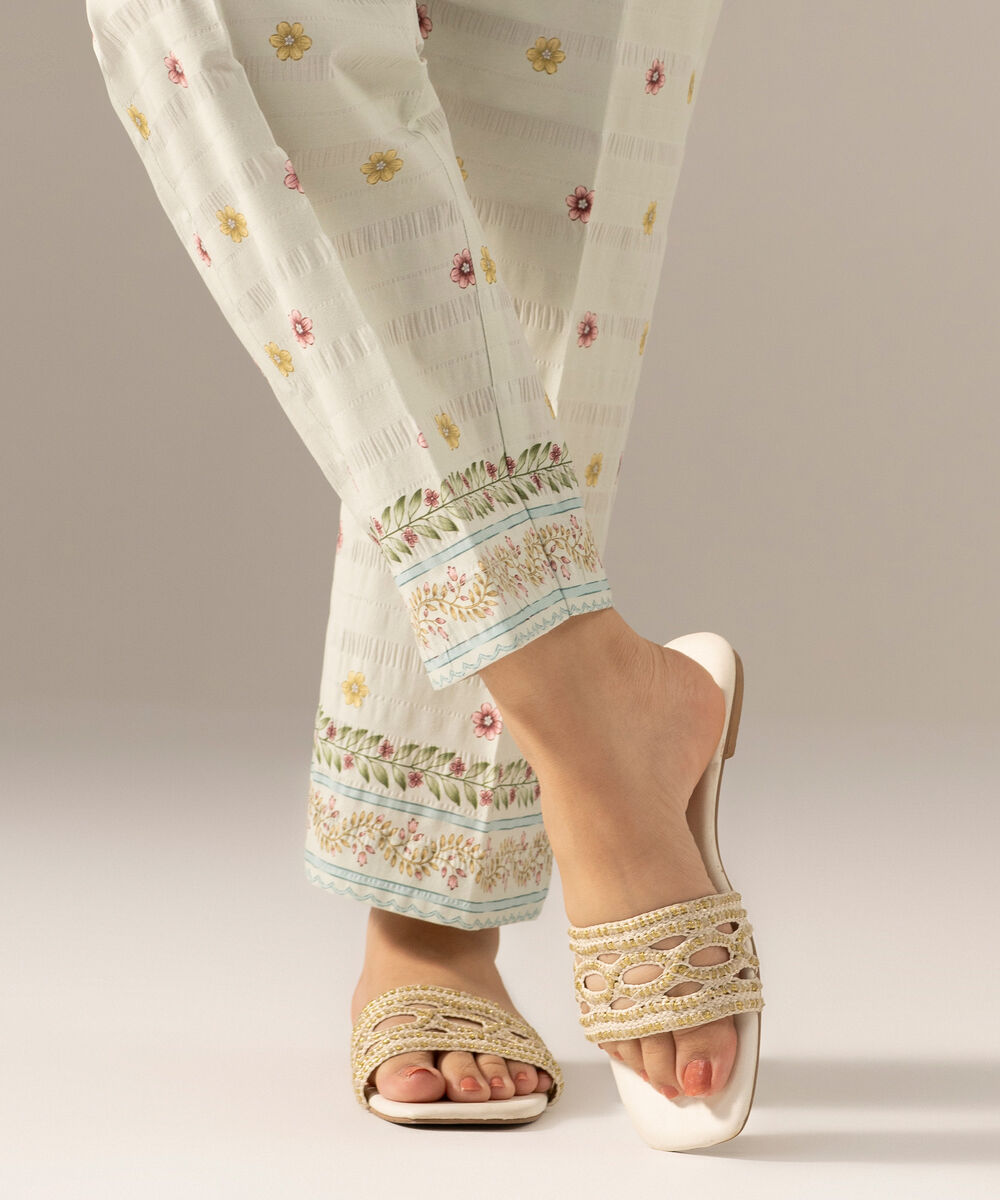 Women's RTW Seersucker Printed Green Straight Pants