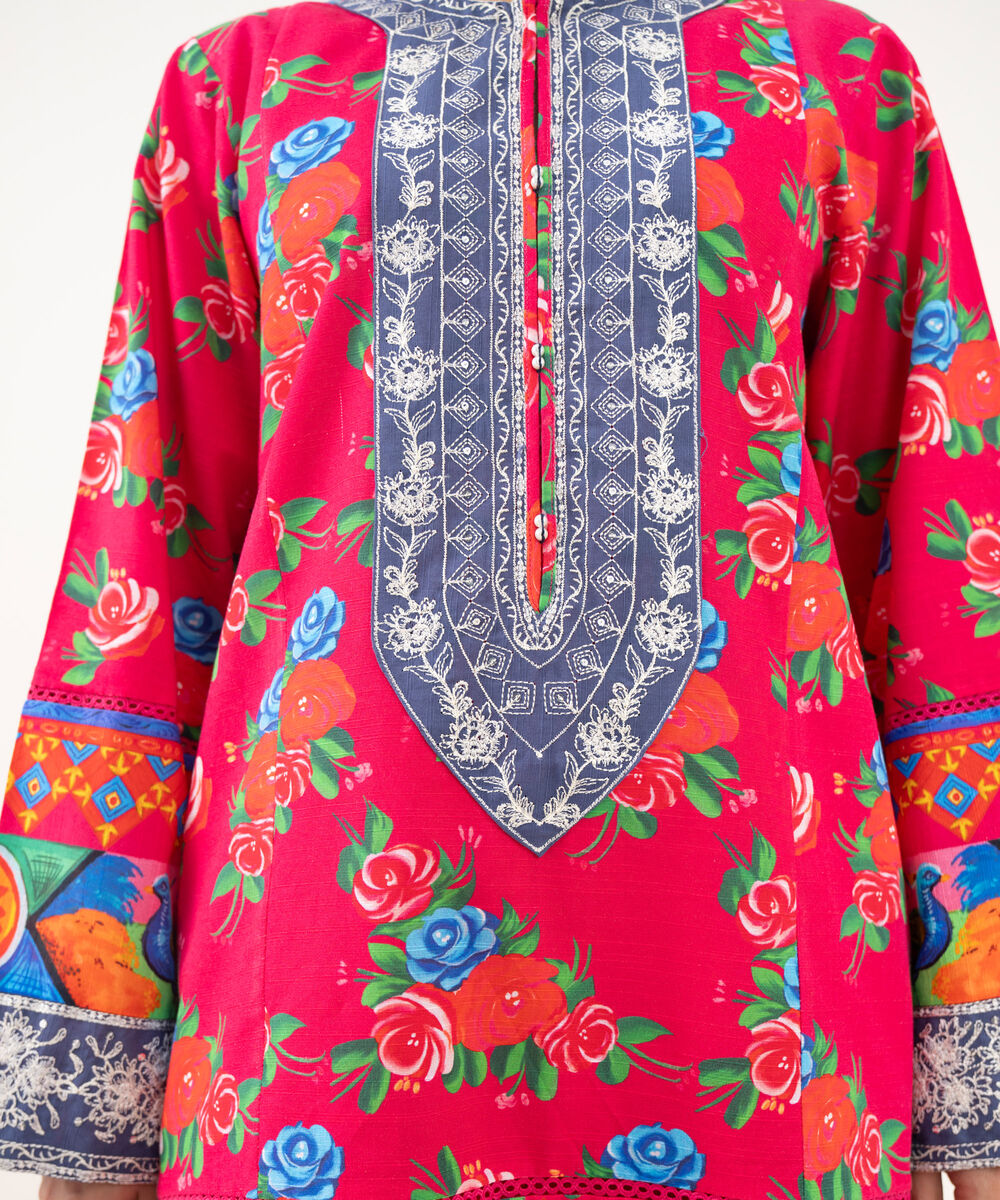 Women's RTW Light Khaddar Embroidered Pink Straight Shirt