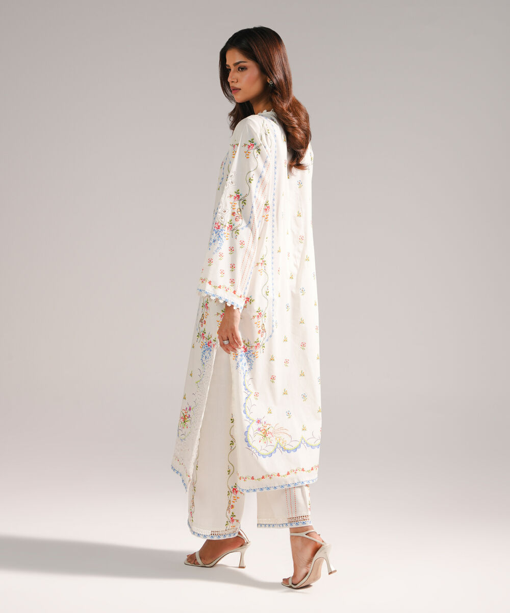 Women's RTW Lawn Embroidered White Straight Shirt