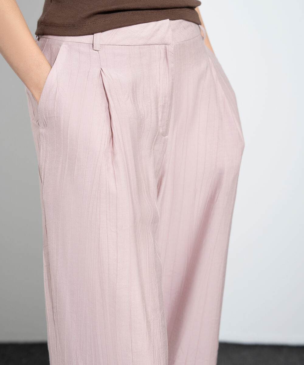 Women's Western Pink Straight-Fit Textured Trouser