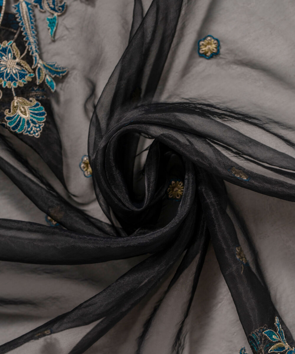 Blended Organza Embroidered Black Dupatta