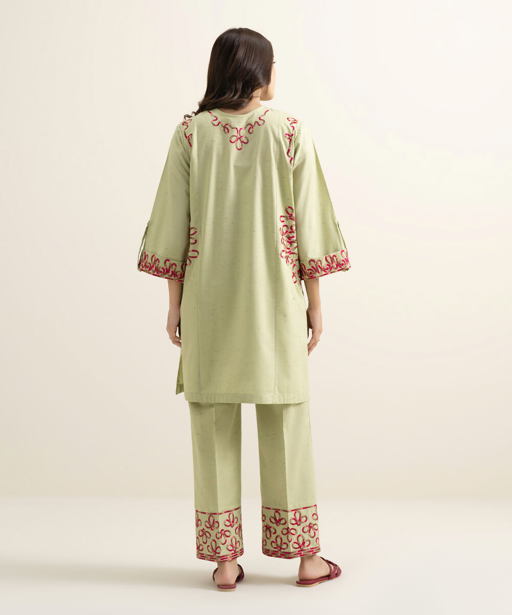 Women's RTW Multi Neps Embroidered Green Straight Shirt