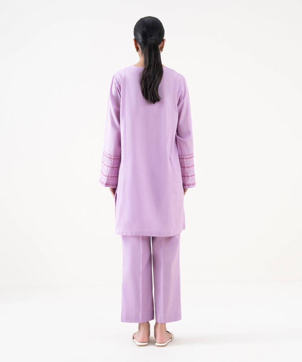 Women's RTW Textured Lawn Lilac Embroidered Boxy Shirt