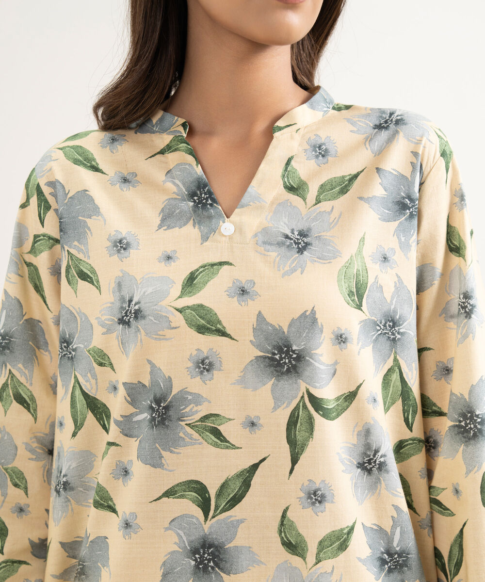 Women's RTW Cambric Embroidered Pale Yellow Straight Shirt