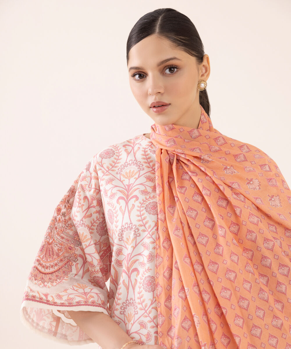 Women's Unstitched Cotton Embroidered Multi Three Piece Suit