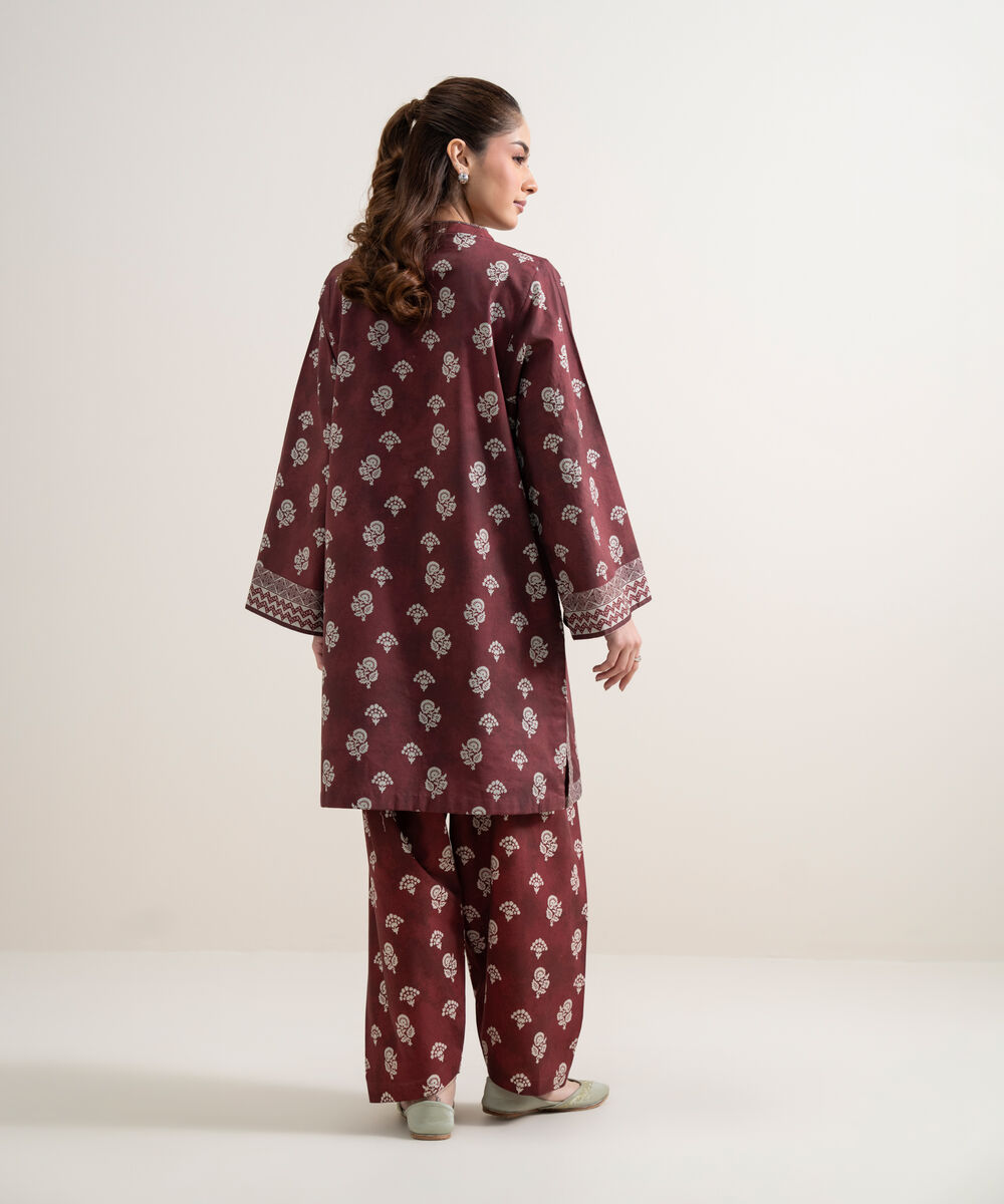 Women's Unstitched Lawn Printed Red 2 Piece Suit