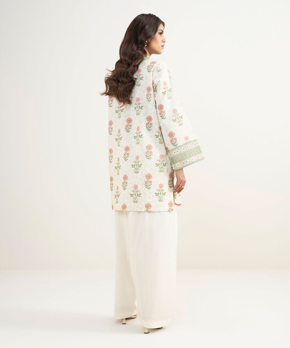 Women's Unstitched Lawn Embroidered Off White 2 Piece Suit