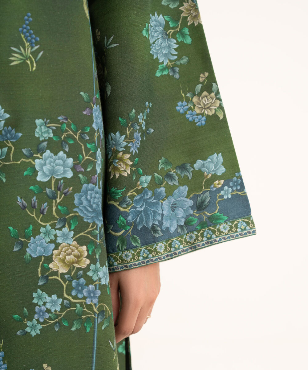 Women's Unstitched Cotton Printed Green 3 Piece Suit