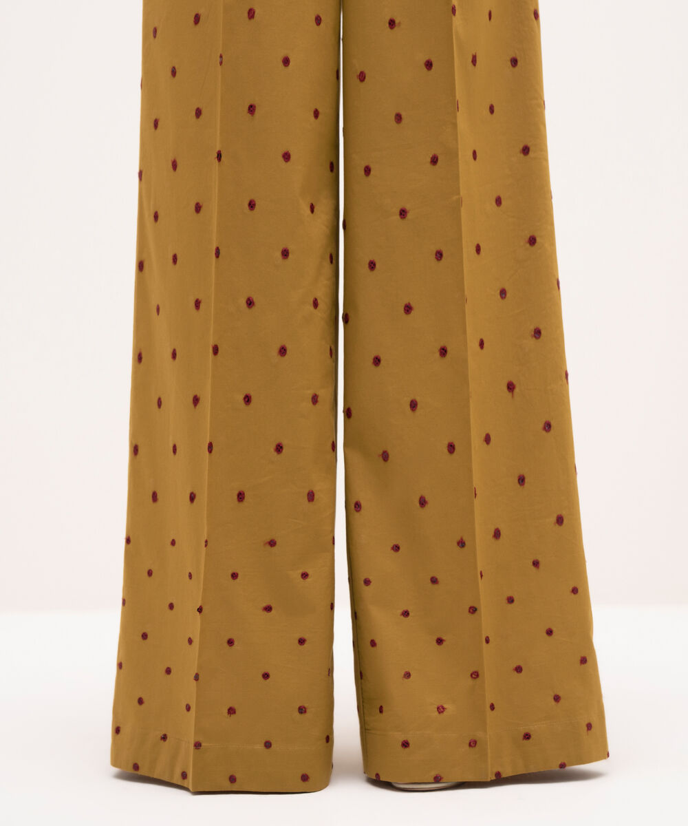 Women's RTW Cambric Mustard Embroidered Flared Pants