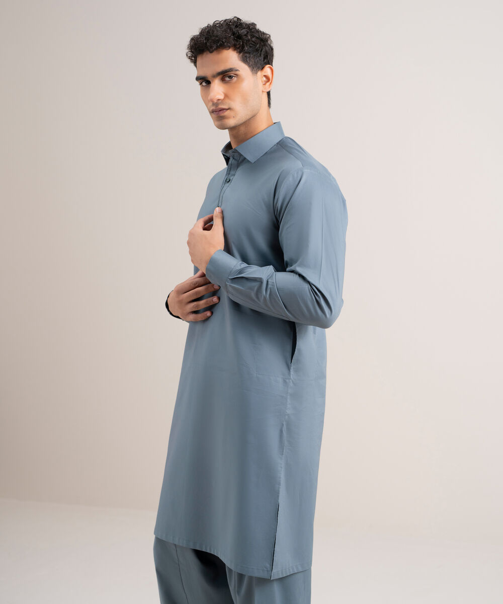 Men's Stitched Cotton Dobby Teal Suit