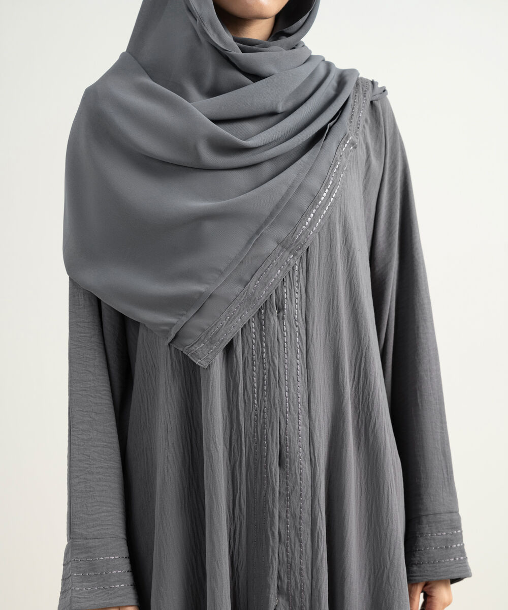 Women's Grey Kimono Embroidered Abaya