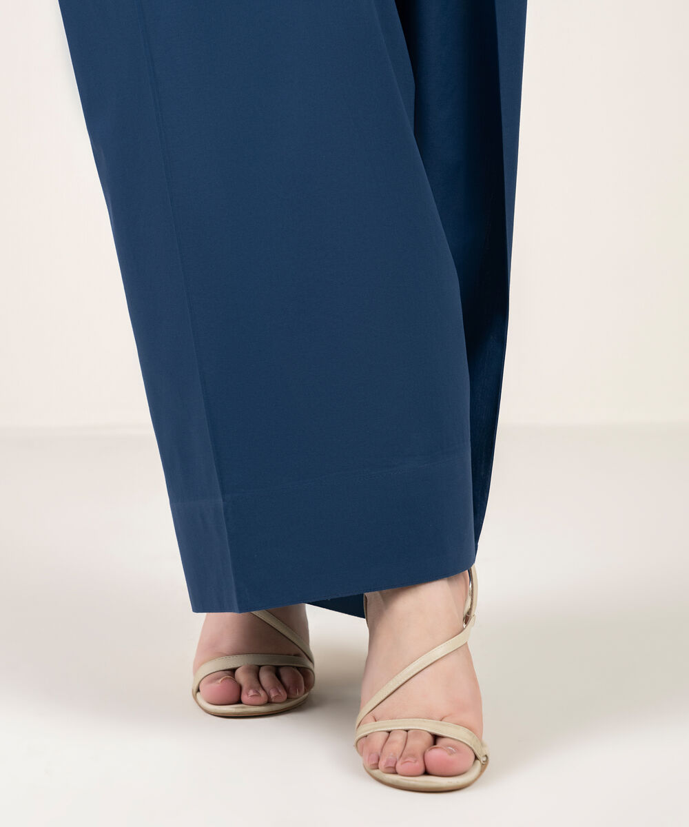 Women's RTW Cambric Solid Blue Farshi Shalwar