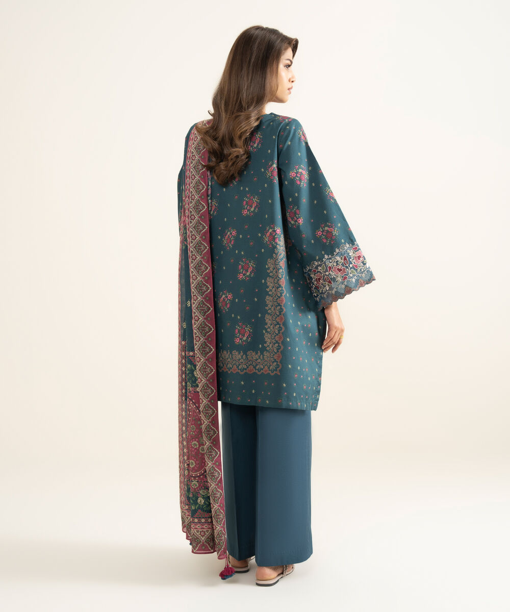Women's Unstitched Lawn Embroidered Blue 3 Piece Suit