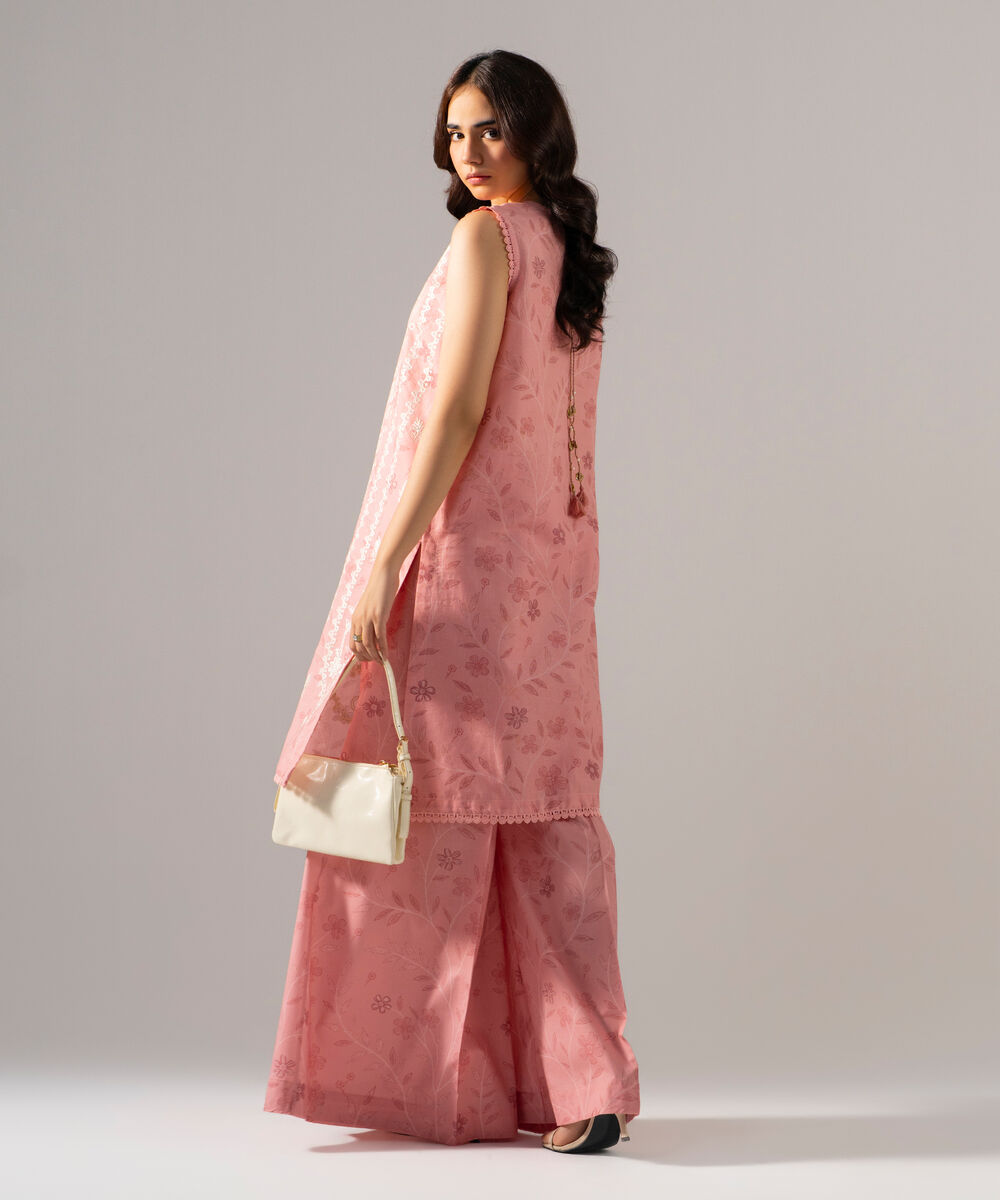 Women's RTW Fancy Cotton Printed Embroidered Pink 2 Piece Suit