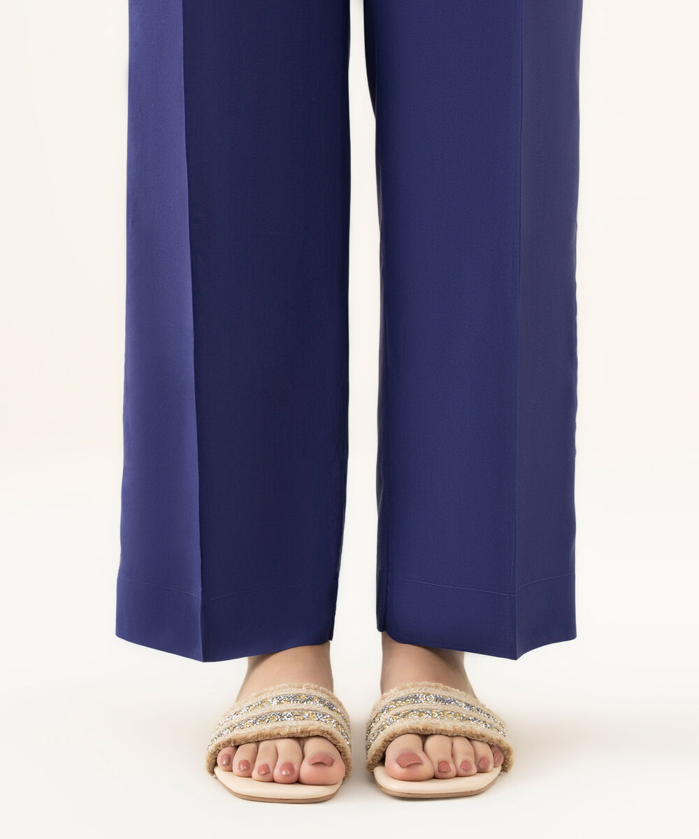 Women's RTW Linen Blue Dyed Straight Pants