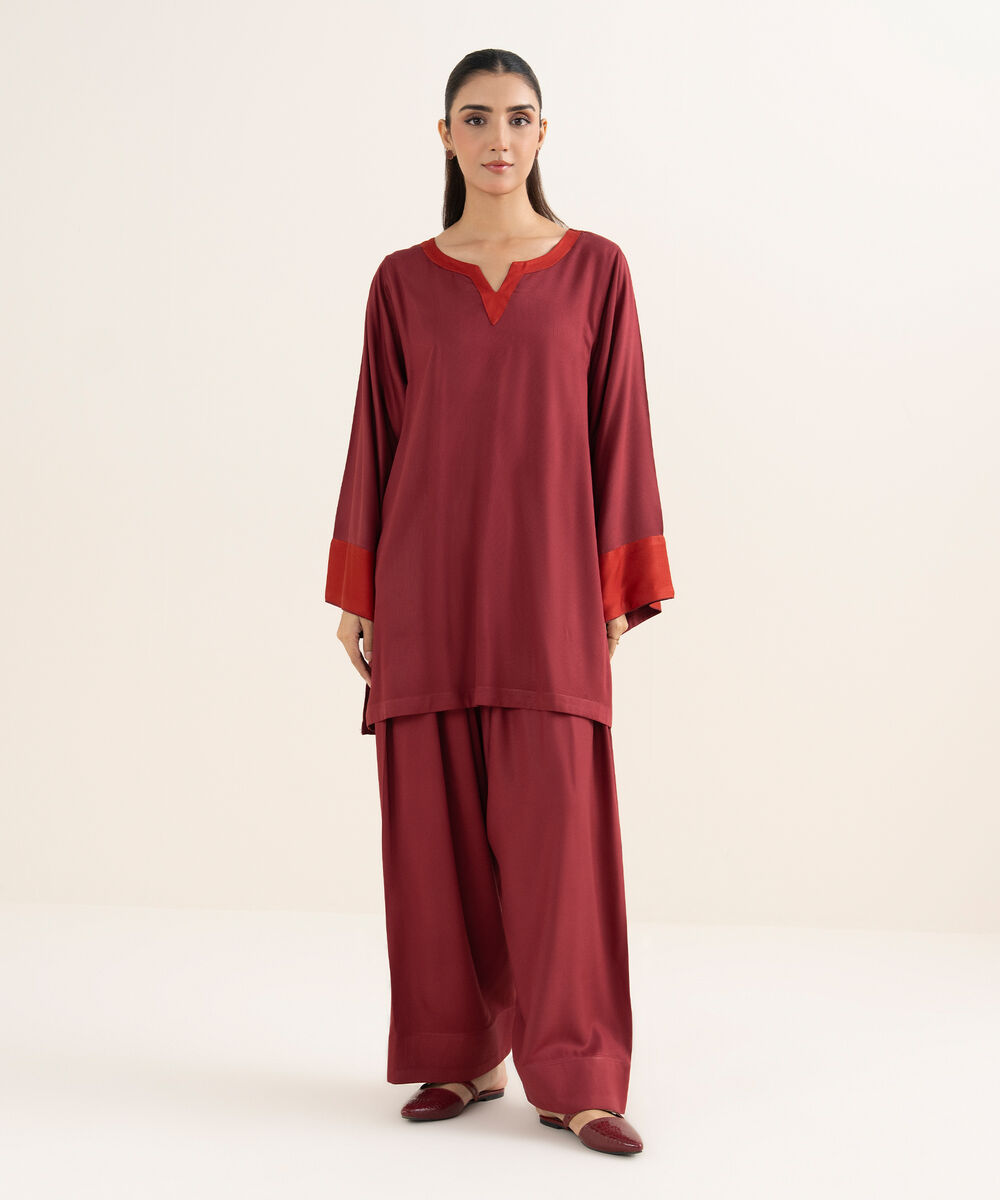 Women's RTW Bedford Solid Maroon Straight Shirt