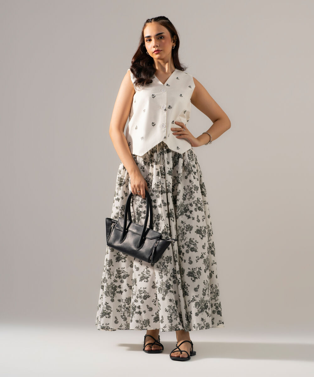 Women's RTW Poplin Printed White Top
