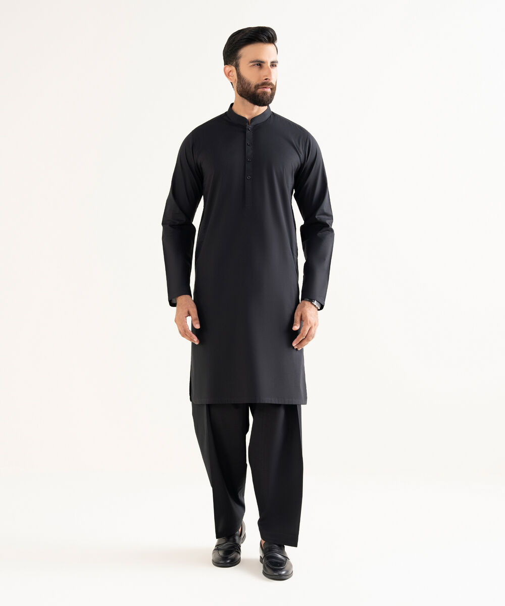Men's 100% Cotton Plain Black Kurta Shalwar