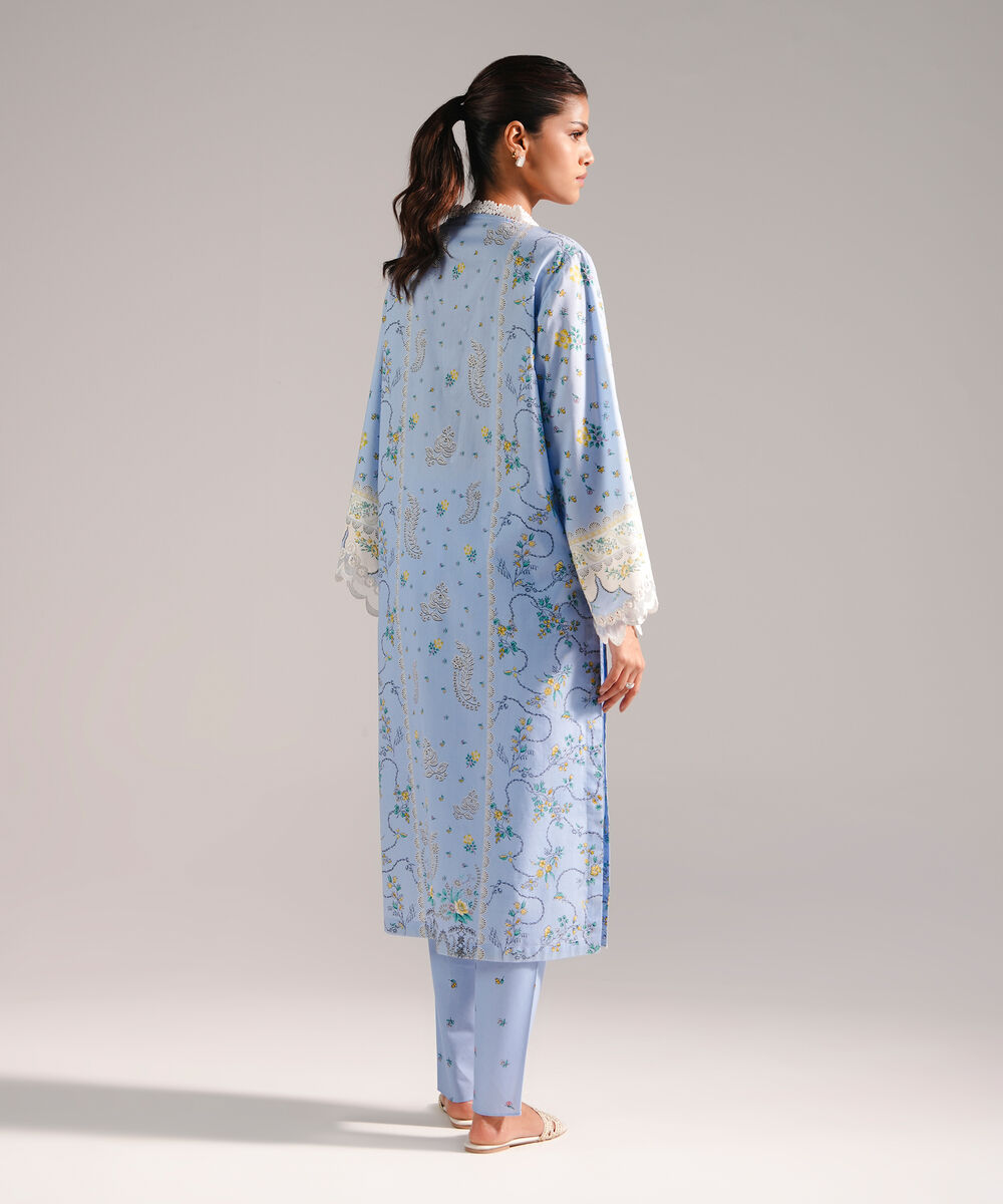 Women's RTW Lawn Embroidered Ice Blue A-Line Shirt