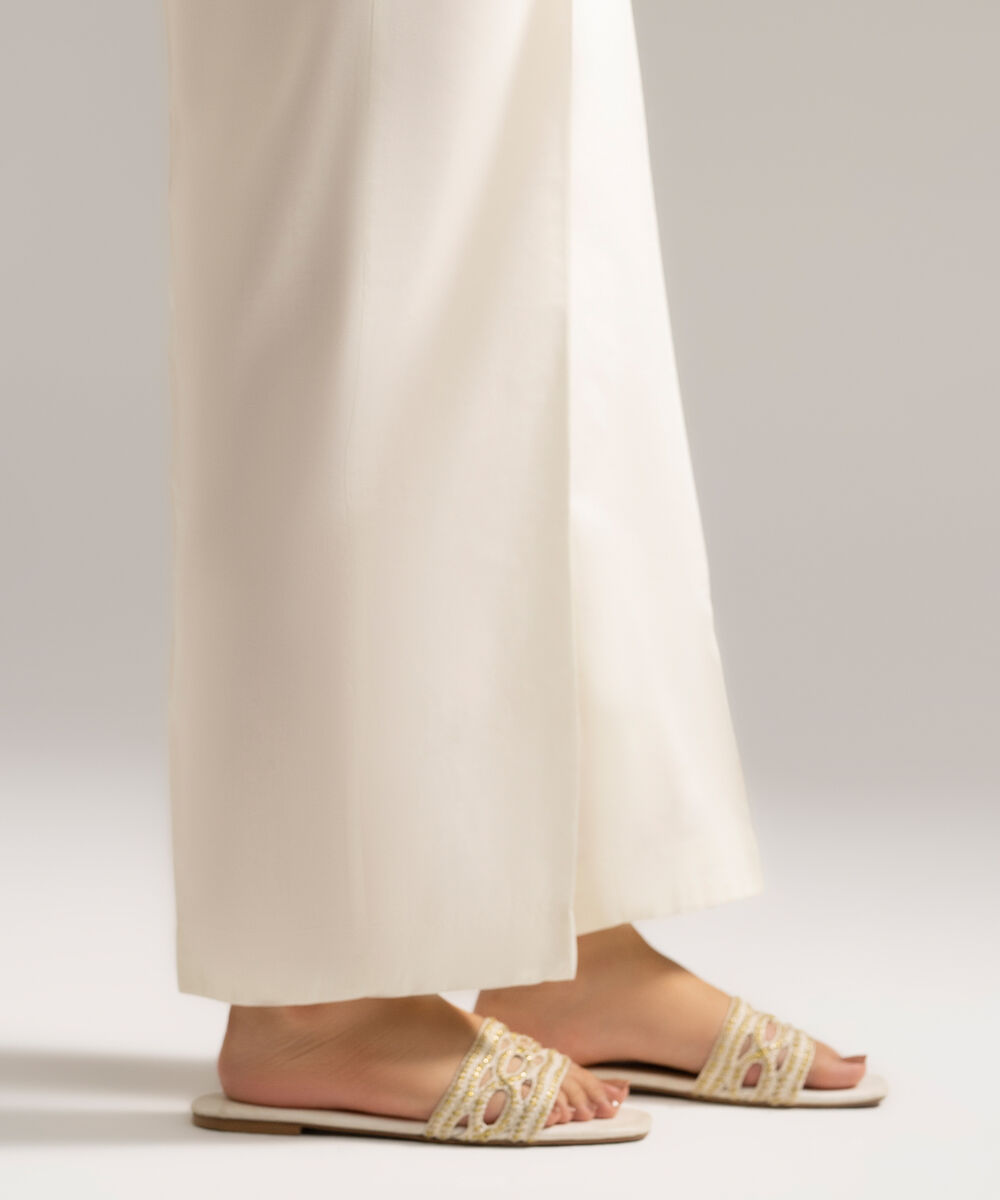 Women's RTW Cambric Solid White Straight Pants