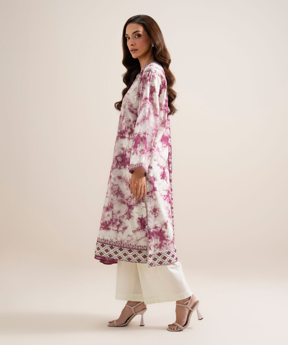 Women's Unstitched Lawn Embroidered Off White and Black 3 Piece Suit